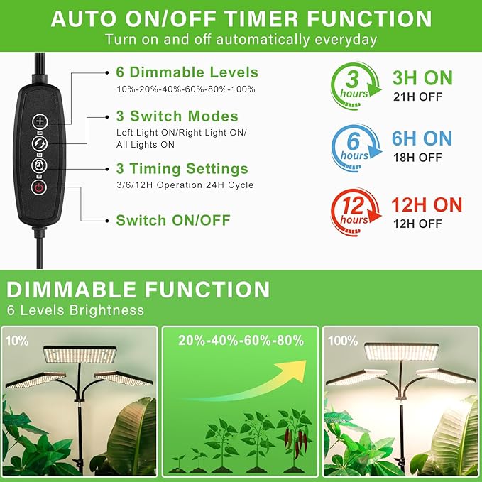 LBW Grow Lights for Indoor Plants with Stand 642 LEDs Full Spectrum Standing Grow Light Tall Floor Lamp with 3/6/12H Timer 6 Brightness 3 Modes 63 Adjustable Tripod