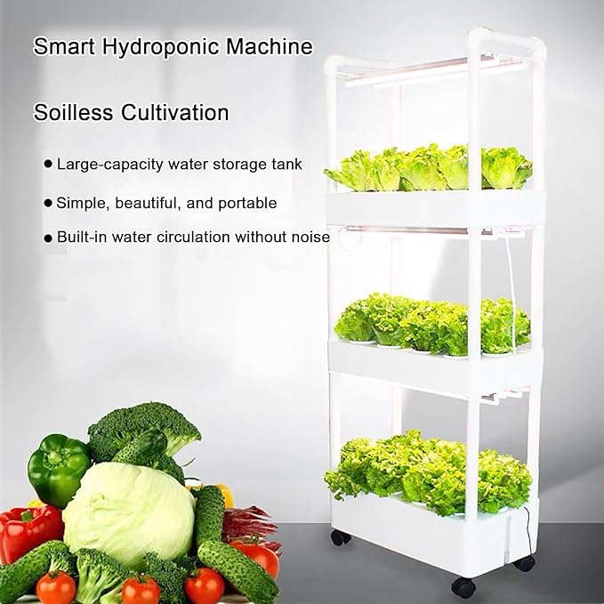 Hydroponics GardenIndoor Vertical Farming Garden Planter Smart Herb Garden with Timing Plug Automatic Watering for Home Indoor Gardening System(with Light2 Layer)