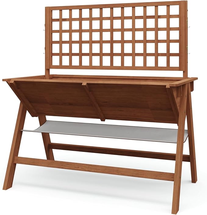 2-in-1 Wooden Raised Garden Bed with Trellis - Outdoor Planter Box for Climbing Plants Vegetables and Flowers