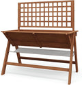 2-in-1 Wooden Raised Garden Bed with Trellis - Outdoor Planter Box for Climbing Plants Vegetables and Flowers