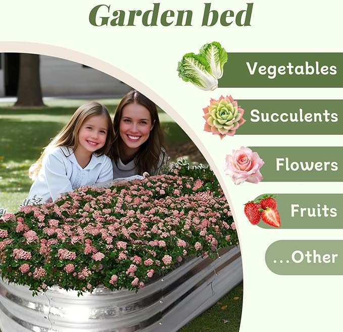 Raised Garden Bed Raised Beds for Gardening Outdoor for Vegetables and Flowers Ground Planter Box Galvanized Metal Planter Grow Garden Box4x2x1ft
