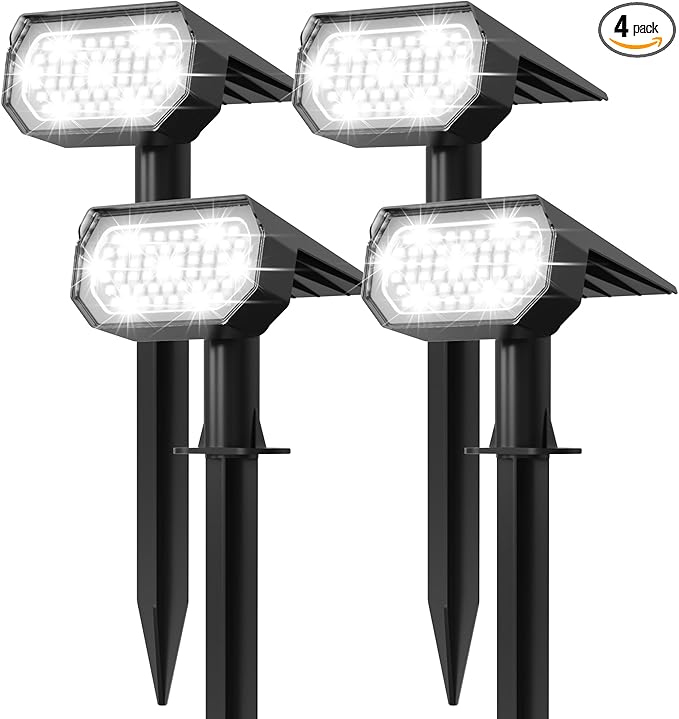 Ensenior Solar Spotlights Outdoor 56 LEDs Brightness Adjustable 6500K LED Solar Garden Lights Halloween Christmas Landscape Lighting for Flag/Yard/Pathway IP65 Waterproof - 4 Pack