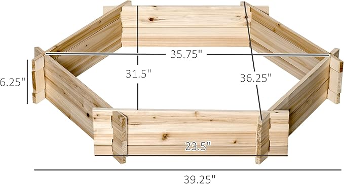 Wooden Raised Garden Bed Hexagon Screwless Planter for Outdoor Plants Vegetables Flowers Herbs 39 x 36 x 6 Natural Wood