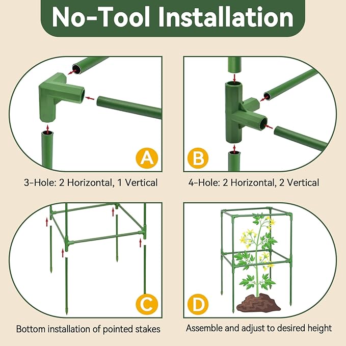 Halatool Heavy Duty Square Tomato Cages 45 Inch Large Metal Tomato Cages for Garden Adjustable Folding Tomato Trellis for Climbing Vegetables Flowers Fruits 4 Pack