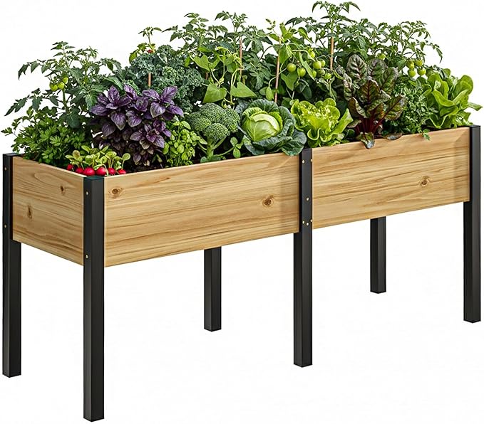 DoCred Raised Garden Bed 70.9 x 22.8 x 31.5 Large Elevated Wooden Horticulture Planter Box with Metal Legs Standing Growing Bed Planter for Gardening Balcony Backyard Patio