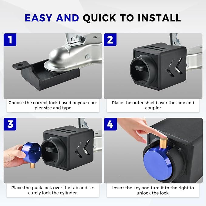 Truckiipa Trailer Lock Heavy Duty Trailer Hitch Locks Fits 2 5/16 2 Couplers Anti-Theft Structural Steel Ball Hitch Lock for RV Trailer Boat Pickup Cargo Camper Dump Trailer (Blue)