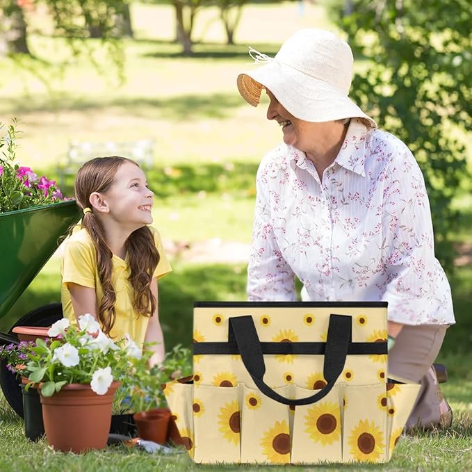 Sunflower Gardening Tool BagHeavy Duty Garden Tote BagPortable Oxford Gardening Storage Basket Organizer Handbag with Pockets HandleHand Tools Gifts for Outdoor Garden Lawn Yard