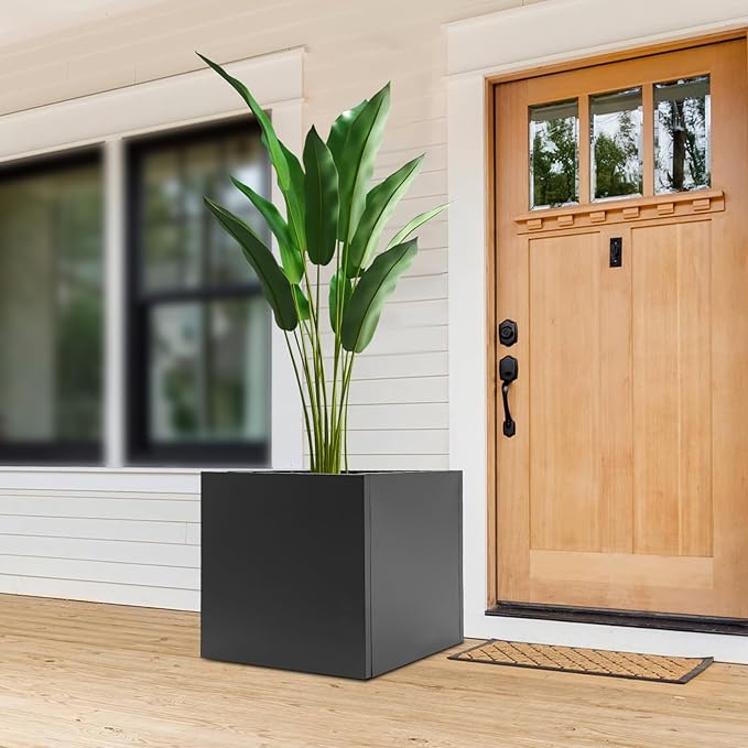 24 L x24 W x24 H Metal Flower Boxes Planter Boxes Outdoor Raised Garden Bed Indoor Outdoor Planting Bed Black Square Planter Box for Patios Lawn Yard Decor Storage