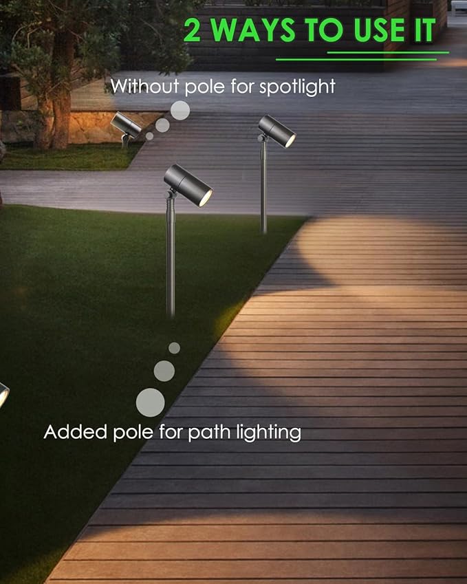 Low Voltage Landscape Path Light Kits Lights Paths and Garden Bed Also be Used for Uplights Light up Walls and Trees Cast Aluminum Body Free 5W 12V MR16 LED Bulb and ABS Stake 2-Pack