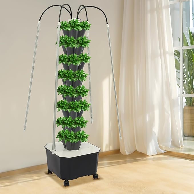 Bepritm Hydroponics Growing System Indoor Hydroponics Growing System Kit with LED Grow Light &amp Auto Circulating Water System Hydroponics Growing Tower (8 TiersGreyStyleA)
