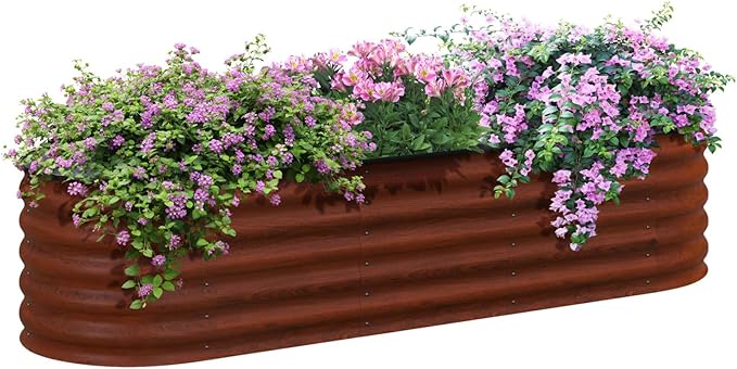6.5' X 2' X 1.4' Galvanized Raised Garden Bed Kit Outdoor Metal Elevated Planter Box for Herbs &amp Flowers Brown