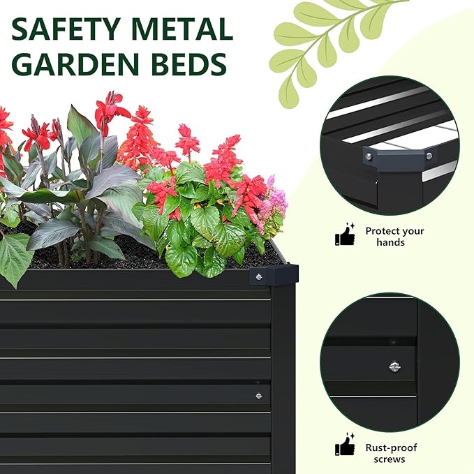 Vengarus 8x2x1FT (2 Pack) Galvanized Raised Garden Bed Kit Outdoor Metal Planter Box for Vegetables Rectangular Steel Container Easy Assembly (Black)