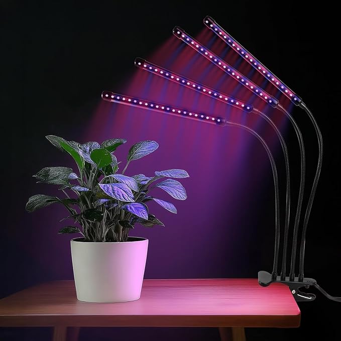 Grow Lights for Indoor Plants - Red &amp Blue Spectrum LED Plant Light with Auto 3/9/12H Timer 10 Dimmable Levels &amp Sturdy Gooseneck - Ideal for Herbs Succulents Houseplants in Home/Office (1