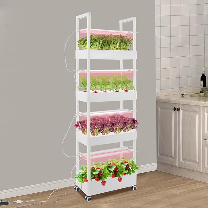 Hydroponics Growing System 56 Pods Vertical Hydroponic Growing Tower with LED Grow Light 32L Indoor Gardening System for Herb Vegetable Fruit