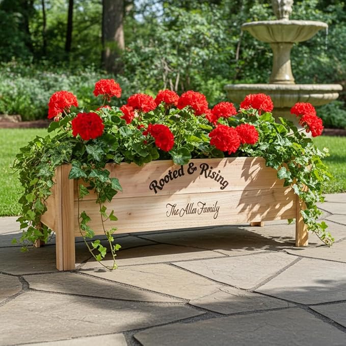Personalized Cedar Raised Planter Box – Custom Engraved Wooden Garden Boxes for Weddings Events Restaurants &amp Coffee Shops Handmade in USA