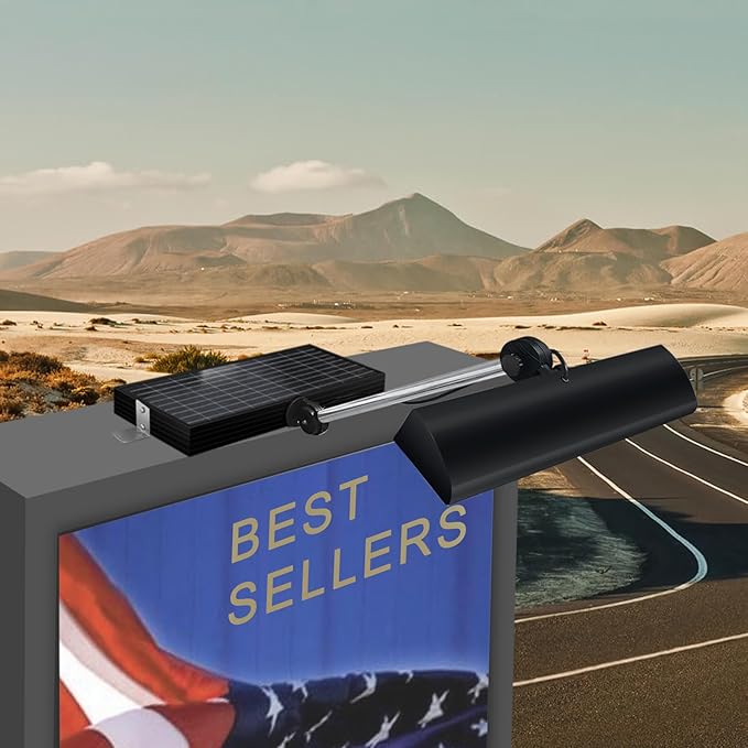 Solar Sign Light Billboard Light Solar Powered 210 LED 1300 LM Lights for Outdoor Signs Waterproof Black