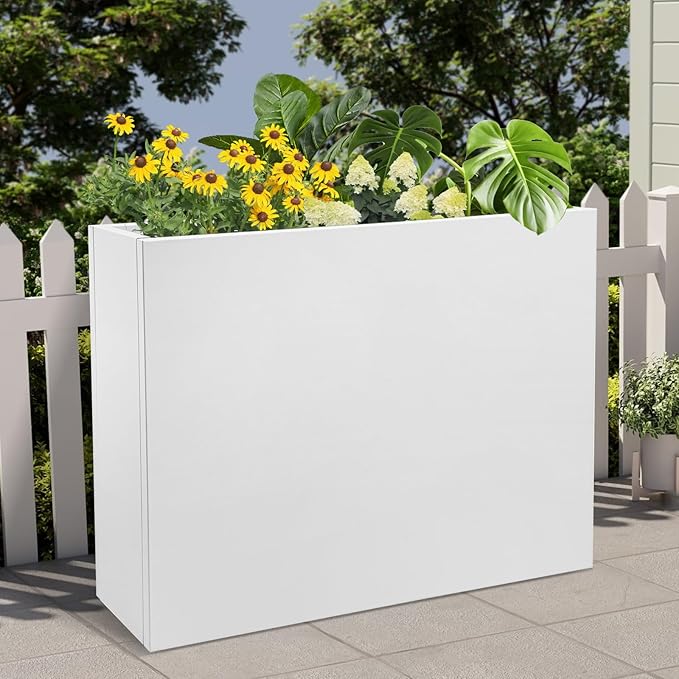 Metal Raised Garden Bed 36 * 10 * 28in Steel Rectangular Planter Flower Box with Intermediate Shelf for Indoor Outdoor Balconies Gardens Decks Patios Decks Front Porches (White)