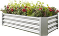 Raised Garden Beds Outdoor for Gardening 4×2×1ft Galvanized Rectangular Plastic Raised Planter Garden Box for Fruit Vegetables Herbs Flowers Growing Bed for Lawn Patio Balcony Silver