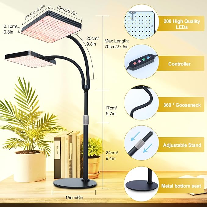 2026 2Head Tabletop Grow Lights for Indoor Plants Seed Starting Bonsai 50 Watt Power Draw Big Coverage and Bright Enough Like A Small Sun for Your Jungle 16-24 Height Adjustable