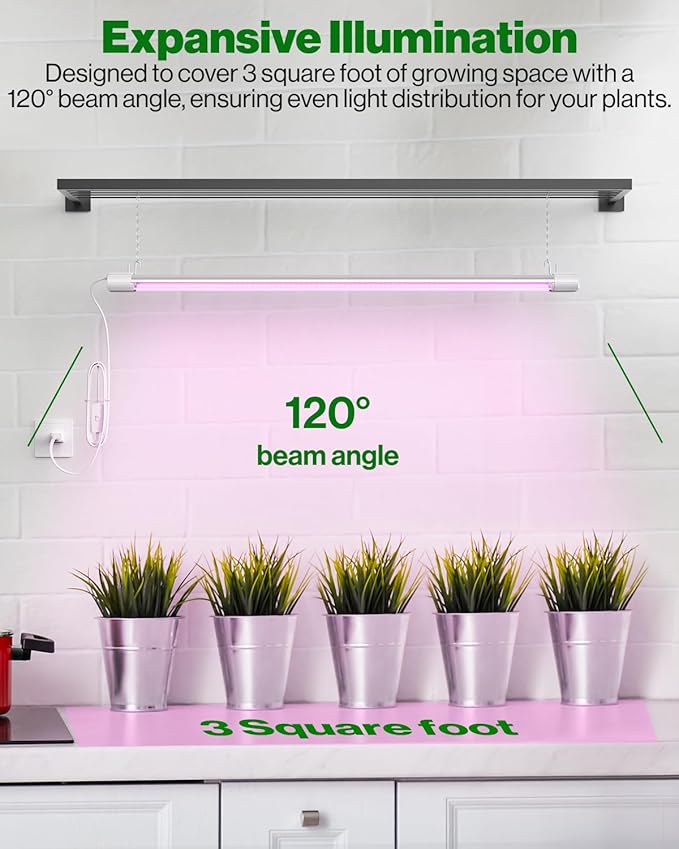 Sunco 3ft Grow Light LED 30W Full Spectrum for Seed Starting Seedling Indoor Plants Plug in Suspended Fixture Link Up to 4 Inline Switch UL/ETL 2 Pack.