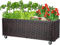 Raised Garden Bed with Wheels - Rattan Wicker Elevated Raised Garden Bed Outdoor Raised Planter Box for Vegetables Grass Lawn Yard 38 x 14.5 x 12 in Brown