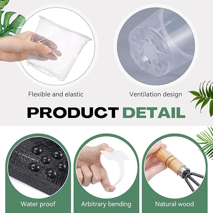 83 Pcs Garden Supplies Tools Kit 3/4/5 Inch Clear Plastic Plant Pots with Transplanting Mat Trowel Cultivator Rake Set Label &amp Glove Succulent Tools Gift for Plant Lovers Accessory