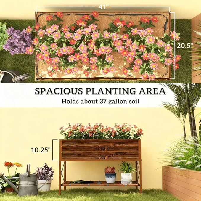 Gardening BedMetal Planter BoxGalvanized Raised Garden Bedwith LegsStorage Shelf and Bed Liner