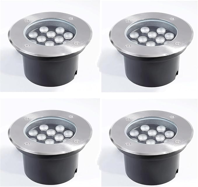 4 Pcs LED Underground Lights - Waterproof IP66 Recessed Buried Spotlights for Garden Pathway Deck &amp Steps - Warm White (1W) &amp Green (36W) - AC85-265V
