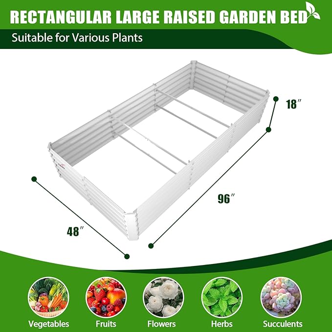 A ANLEOLIFE 6 Pcs 8X4X1.5 ft Rectangular Galvanized Raised Garden Beds Outdoor for Planting Vegetables Flowers Herb Antique White