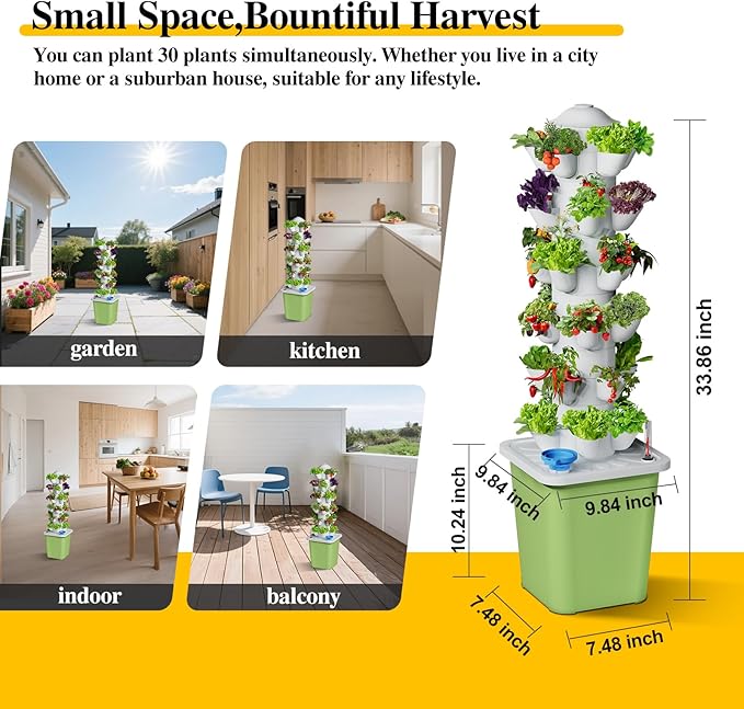 Hydroponics Growing System Kit 30 Pots Vertical Garden Planter with Pump and Timer Hydropoic Tower for Soilless Cultivation Herbs Fruits Vegetables Plant Gift for Gardening Lover(No Seed)
