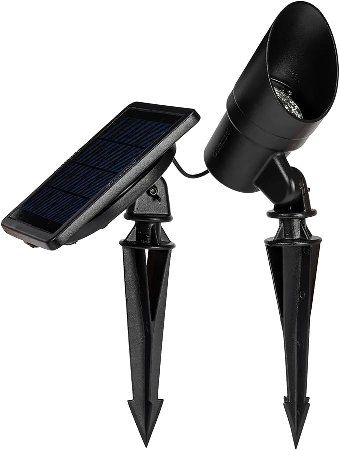 Gama Sonic Tri-Color Progressive Solar LED Spotlight with 100 Lumens Outdoor Black Cast Aluminum 3000K/4000K/5000K with Detachable Solar Panel (103i90090)