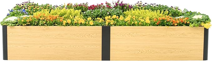 Vego garden Woodgrain Series Raised Garden Bed 16'' Tall 4' x 8' Wooden-Look Metal Planter Box Outdoor for Gardening Vegetables Flowers Herbs