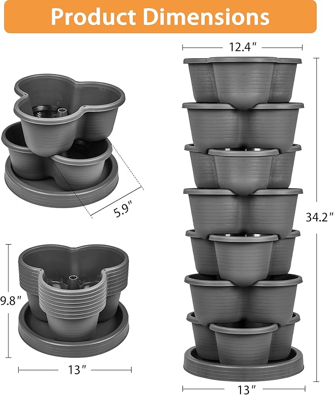 VECELO 7 Tier Vertical Garden Planter Self Watering Stackable Planters with Wheels for Strawberries Herbs Flowers Vegetables Dark Gray