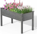 Raised Garden Bed 48” x 22” x 30” Elevated Planter Box w/Legs &amp Drainage Hole Wooden Planter Raised Bed for Vegetables Flowers Herbs Perfect for Outdoor Gardening Backyard Lawn Grey