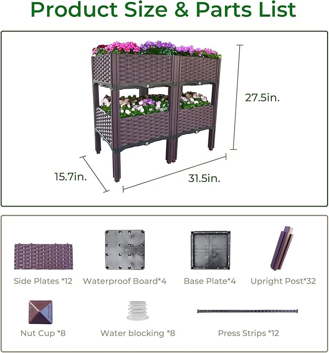 Plastic Raised Garden Bed Set of 4 Plants Elevated Garden Boxes Planter Growing Boxes with Legs for Outdoor Indoor for Flowers Vegetables Fruits Herbs