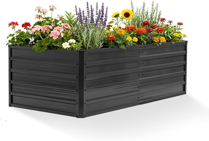 DUMOS Galvanized Raised Garden Bed Outdoor 6x3x2ft Planter Box Outdoor for Deep-Rooted Herbs/Flowers/Vegetables Large Metal Garden Bed for Patio Balcony and Backyard Gray