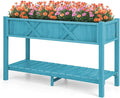 Giantex HIPS Raised Garden Bed Elevated Planter Box w/Legs Storage Shelf Drainage Holes Weather-Proof Standing Raised Beds for Backyard Porch Balcony Flower Herb (Blue 44 x 18 x 29)