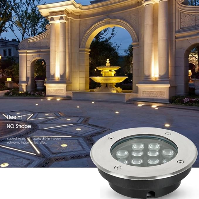 Ground LED Landscape Lights - Stainless Steel Round Outdoor Landscape Spotlight LED Ultra Thin Underground Light IP65 Waterproof Garden Recessed In-Ground Lamp for Square Garden Steps (Blue 36W)