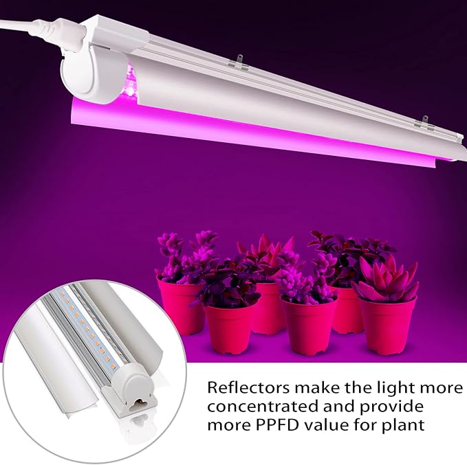 8 Pack LED Grow Light 2FT Upgrade 192W(8×24W) High Intensity Full Spectrum Indoor Grow Lights with High PPFD Value T8 Grow Lights for Indoor Plants Seed Starting Succulent Vegetables
