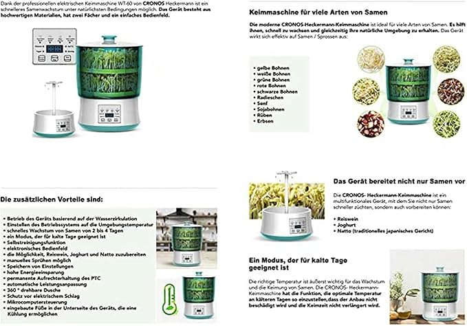 Electric Bean Sprout Maker with Smart Watering System and Constant Temperature Control - Large Capacity Seed Germination Device for Sprouting Beans and Seeds (Three Layers)