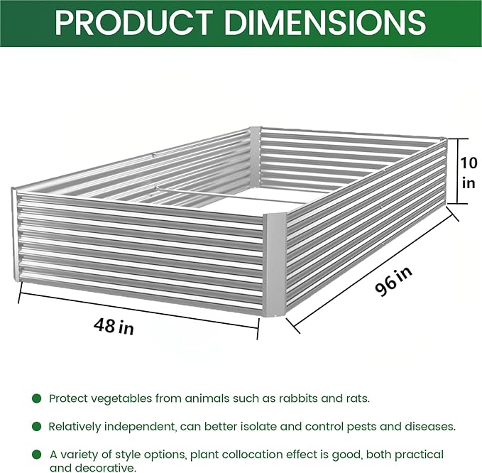 BTDVR 3 Pcs 8×4ft Galvanized Raised Garden Bed Outdoor Metal Raised Beds for Vegetables Above Ground Garden Box for Flower Steel Garden Bed for Gardening