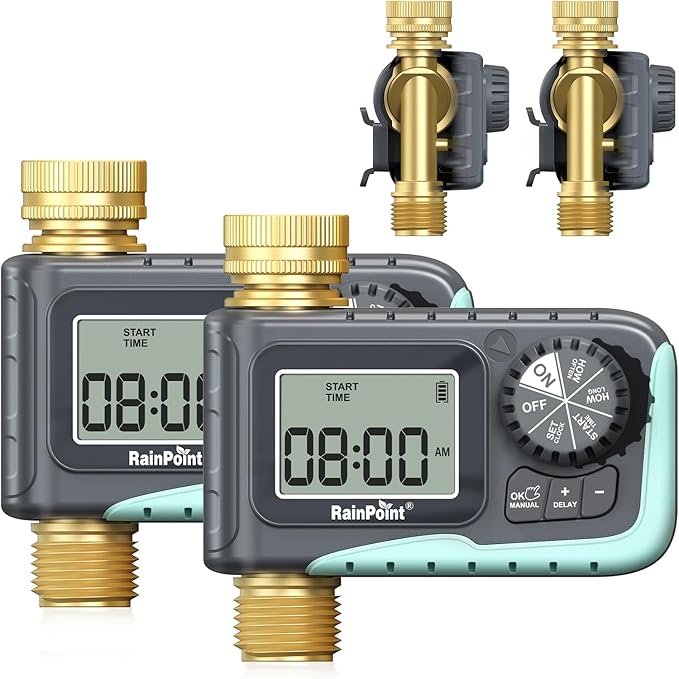 RAINPOINT Sprinkler Timer 100% Metal Pipe Water Timer for Garden Hose Programmable Hose Controller for Watering Sprinkler Controller with Manual Watering/Rain Delay for Outdoor Lawn &amp Garden (2