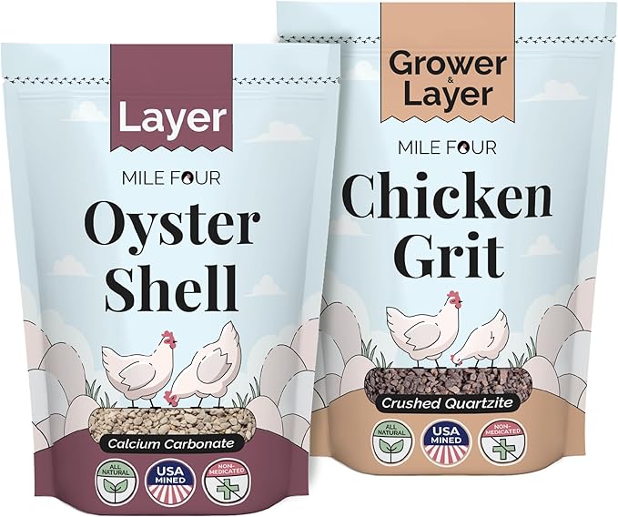 Chicken Grit &amp Oyster Shell Bundle – 100% Natural Mineral Grit &amp Limestone Calcium for Layers &amp Growers – Strong Eggshells Healthy Digestion USA Mined 2-Pack (4 lbs. Each)