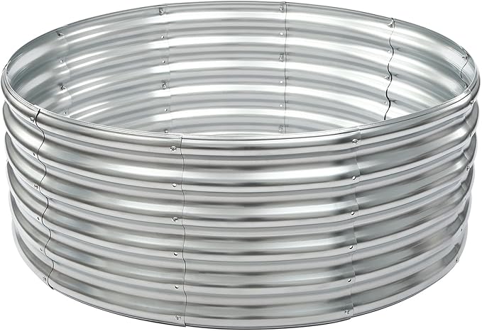 17 × 42 Inch Round Raised Garden Bed Outdoor Metal Flower Bed Patio Ground Planter Box Steel Patio Ground Planter (Silver)