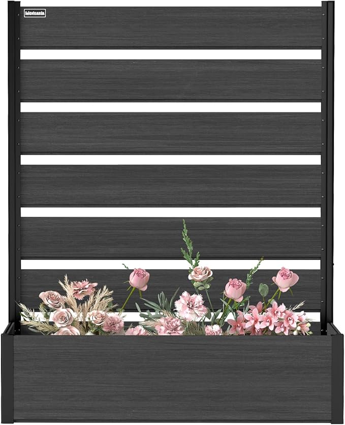 Vertical Screen Planter Bed - Raised Garden Box with Trellis for Climbing Plants Durable Privacy Fence Planter for Outdoor Patio Deck Aluminum Frame Black