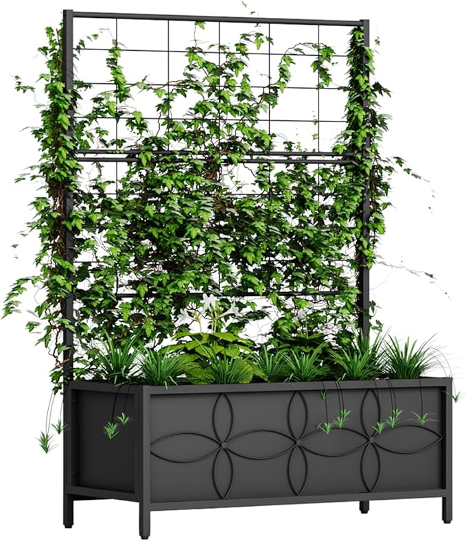 Zhongma Sturdy Raised Garden Bed with Trellis (15.75 x 35.43 x 48.8 in) for Vegetables Flower Planter Box for Backyard Patio Balcony
