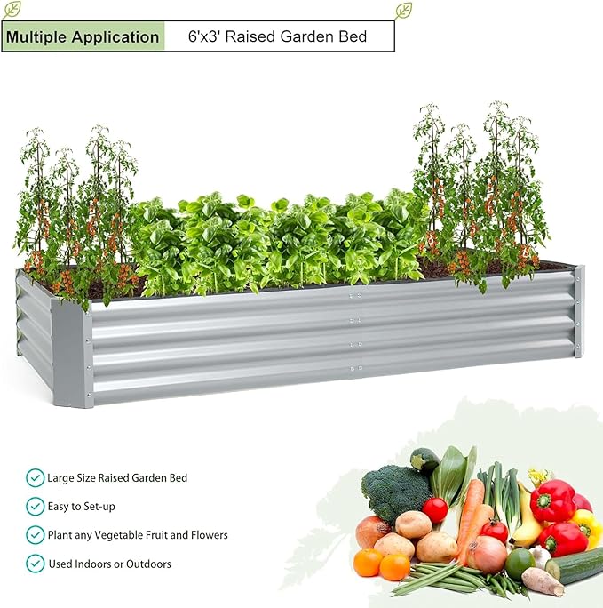porayhut 6'x3' Raised Garden Bed Pack of 2Kit Easy Set-up Planter Box for Vegetable FruitMetal Galvanized Large Size Raised Bed