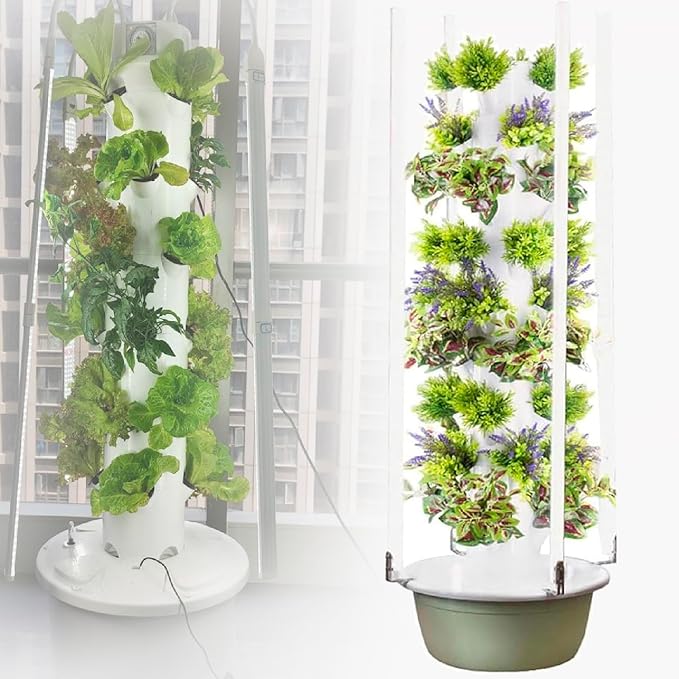 Vertical Indoor Garden Hydroponics Growing System Tower with Hydrating Pump Vertical Planter with LED Light for Herbs Fruits and Vegetables9thfloor