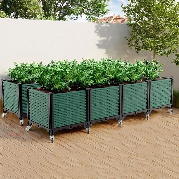 Raised Garden Bed with Wheels Outdoor Outdoor Raised Planter Box Indoor Outdoor Planters w/Self-Watering Design for Vegetables Grass Lawn Yard(A)
