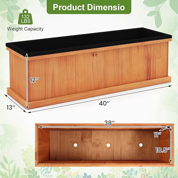 Giantex Outdoor Raised Garden Bed Set of 2 40” x 13” x 12” Pine Wood Planter Box w/ 3 Drainage Holes Removable Bottom &amp Bed Liner Rectangular Flower Container for Vegetables Herbs Indoor &amp